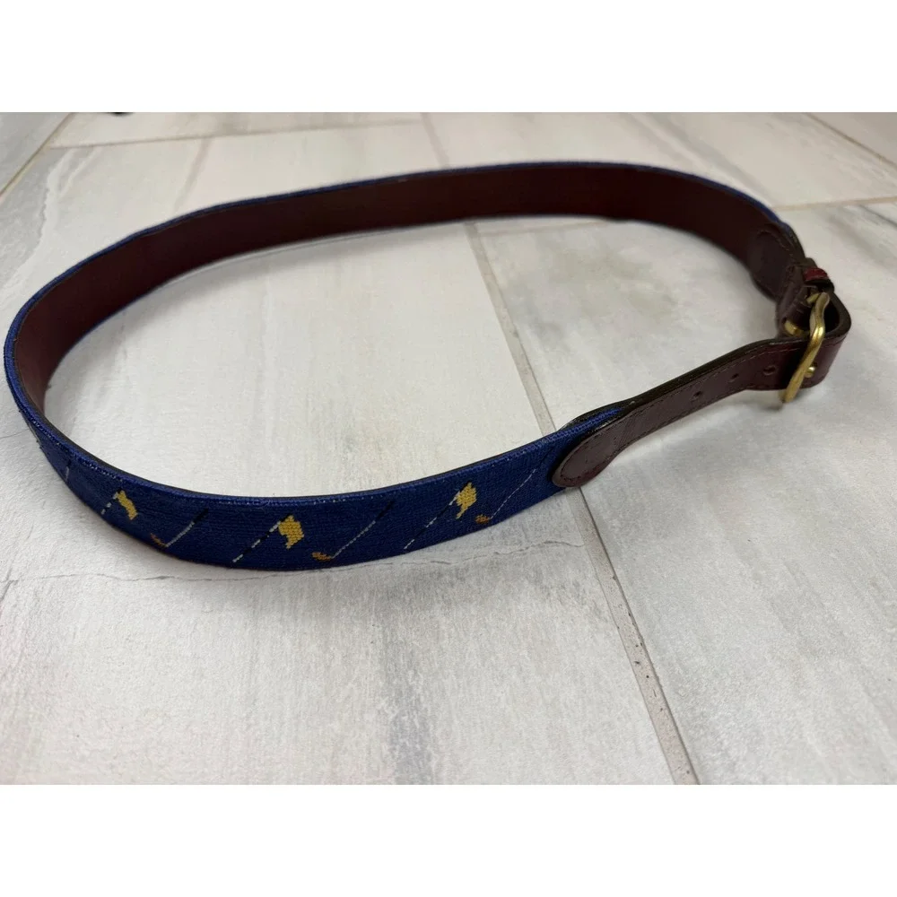 Smathers & Branson Mens Needlepoint Golf Belt Navy Blue Leather Size 36